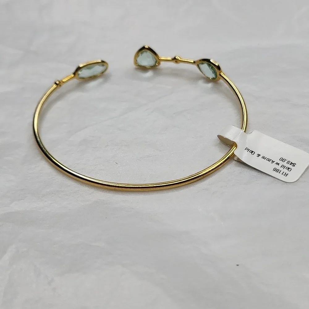 Gold Plated Bracelet with Clear Pale Green Gemstones
